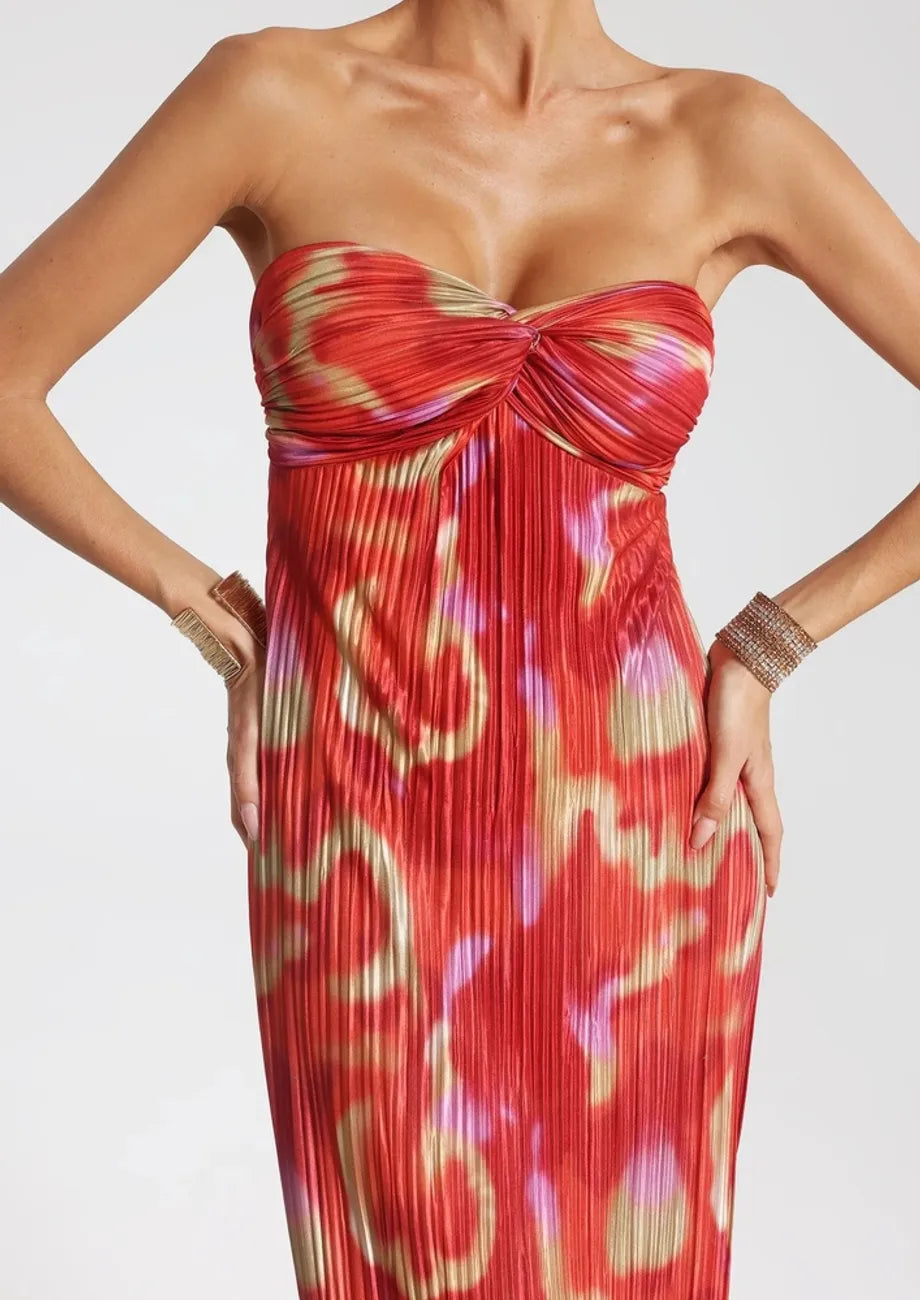 Plisse Bandeau Maxi Dress