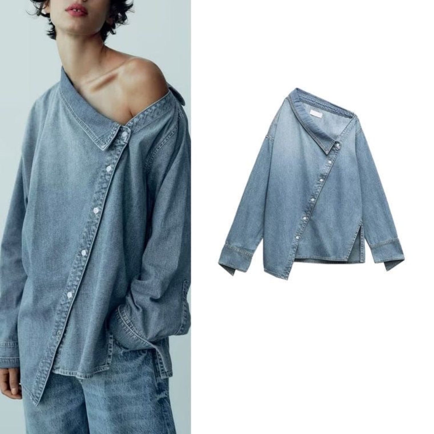 Maclod Assymetric Denim Shirt