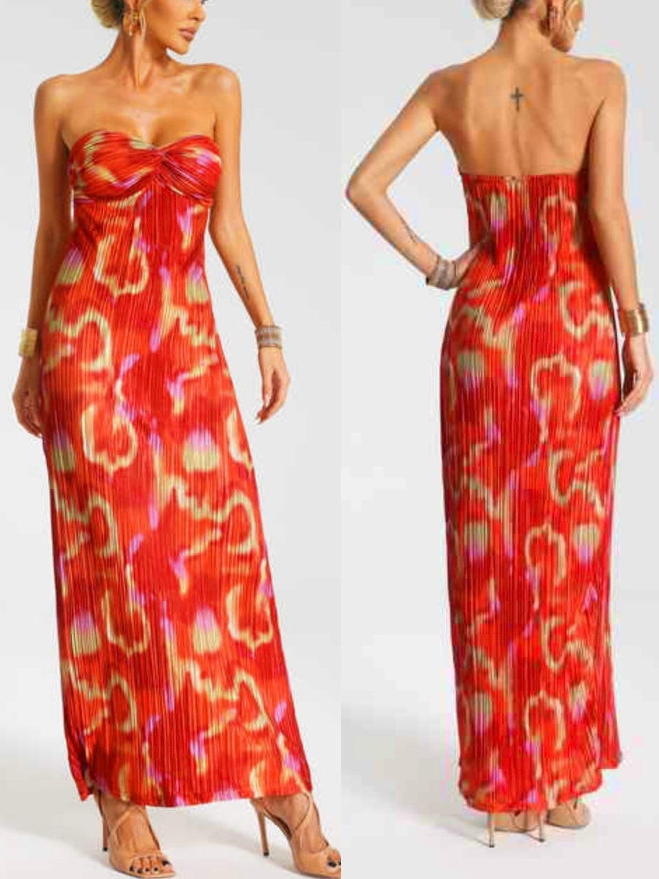 Plisse Bandeau Maxi Dress