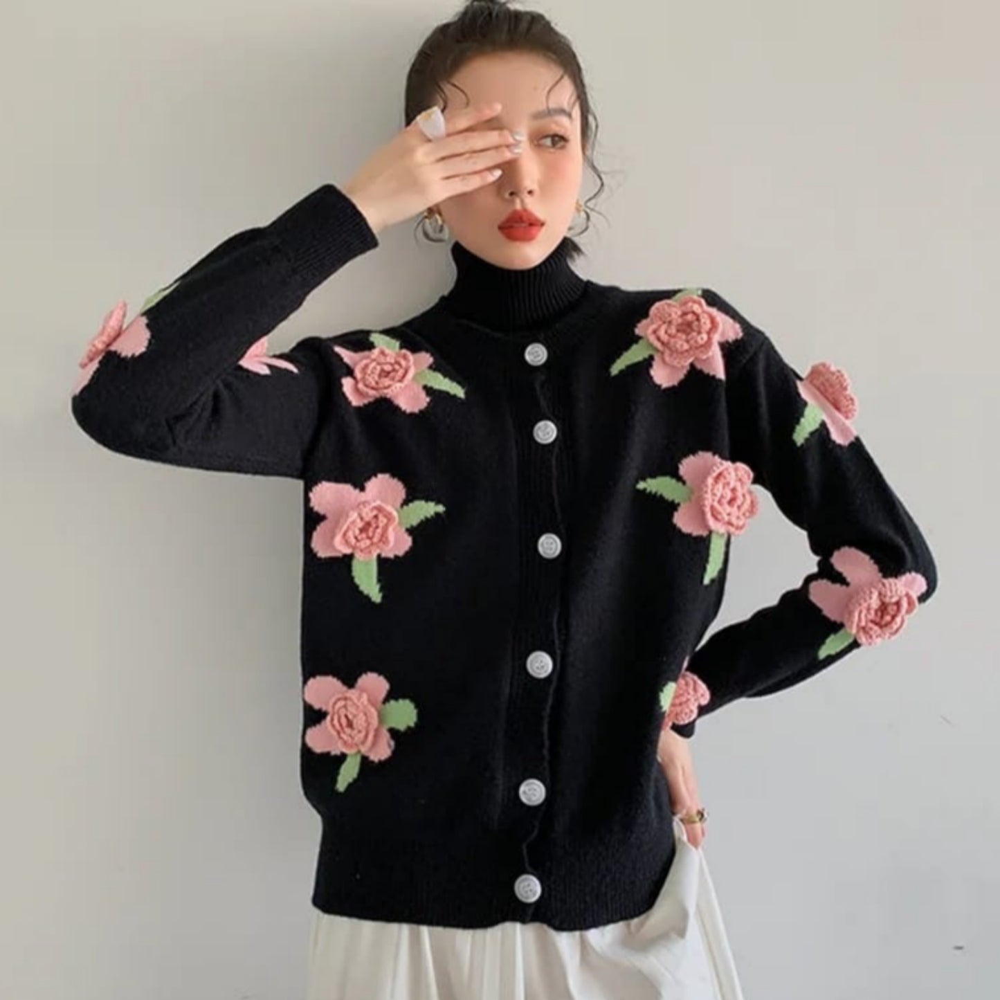Blossom Charm 3D Floral Knit Cardigan