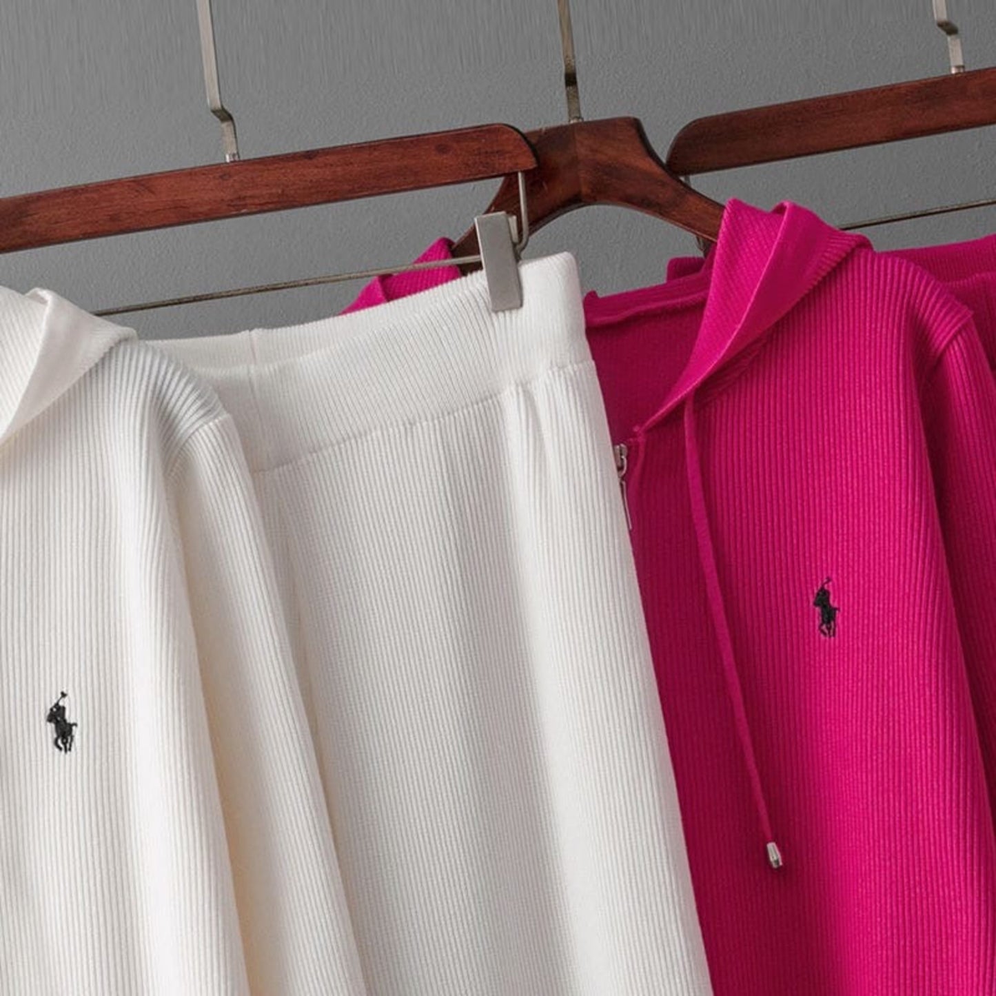 Chic Ribbed Knit Hooded Leisure Suit