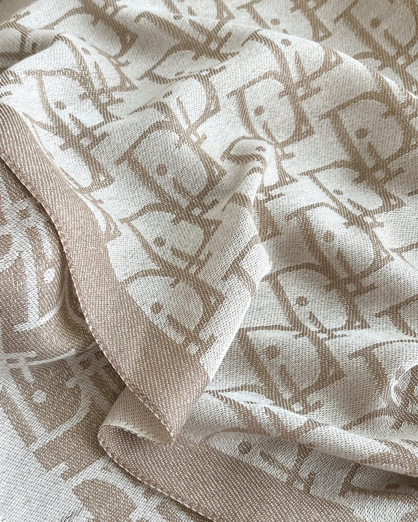 Elegant Beige Monogram Oversized Scarf Wrap