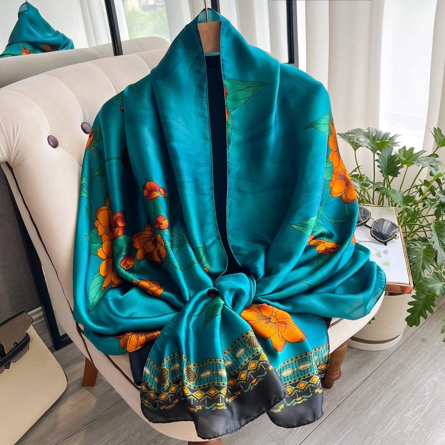 Emerald Bloom Luxe Silk Stole