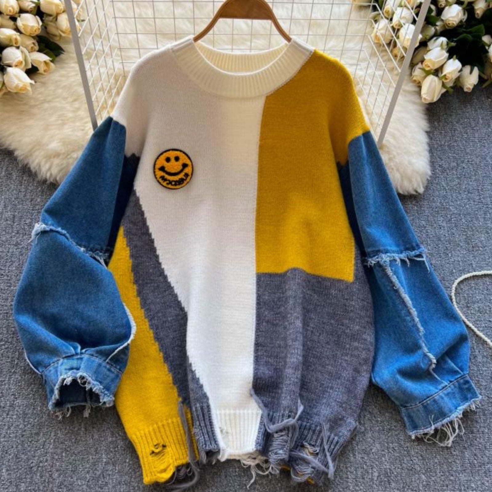 Smiley Flower Oversized Pullover