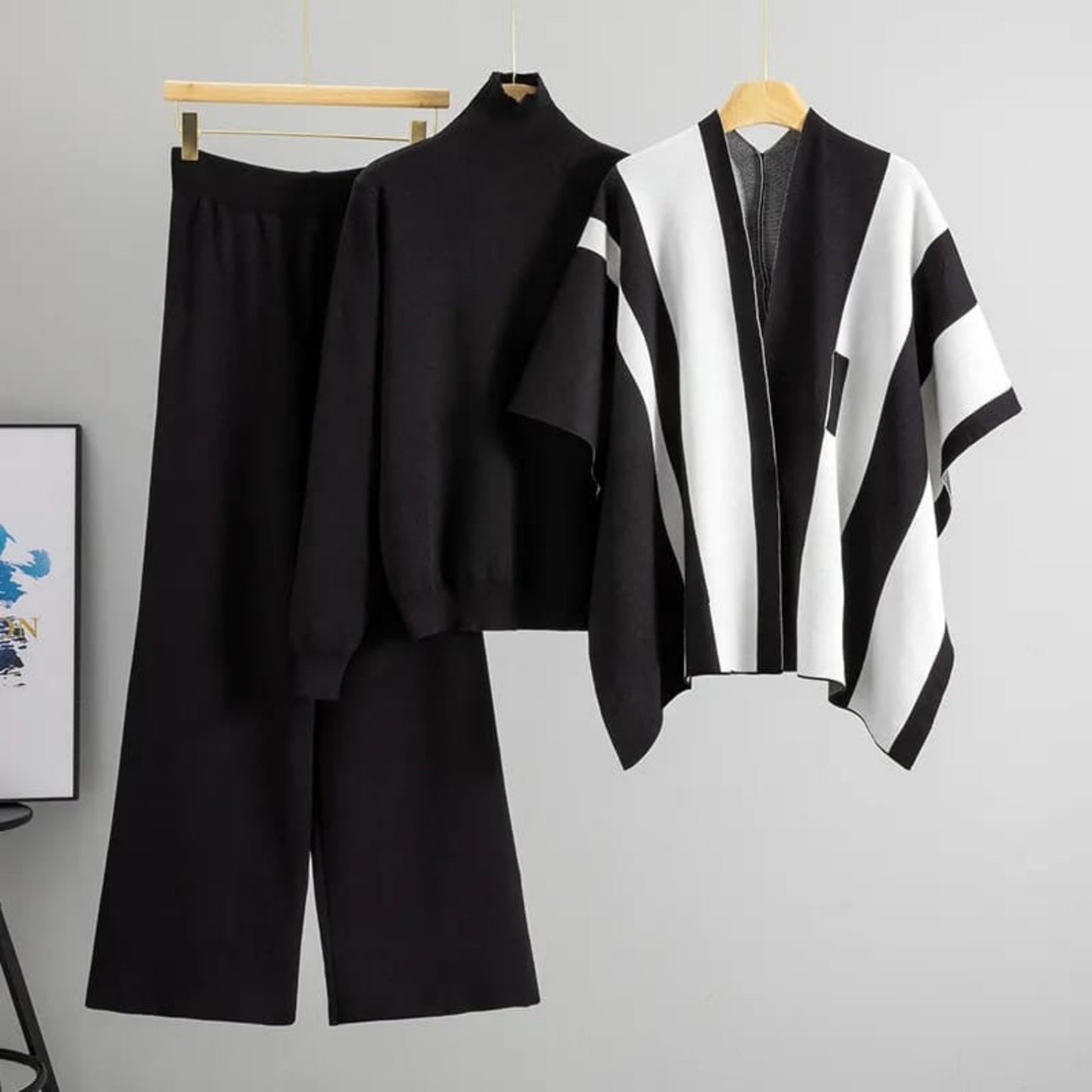 Luxury Soft Knit Mock-Neck Sweater & Palazzo Trouser Outfit