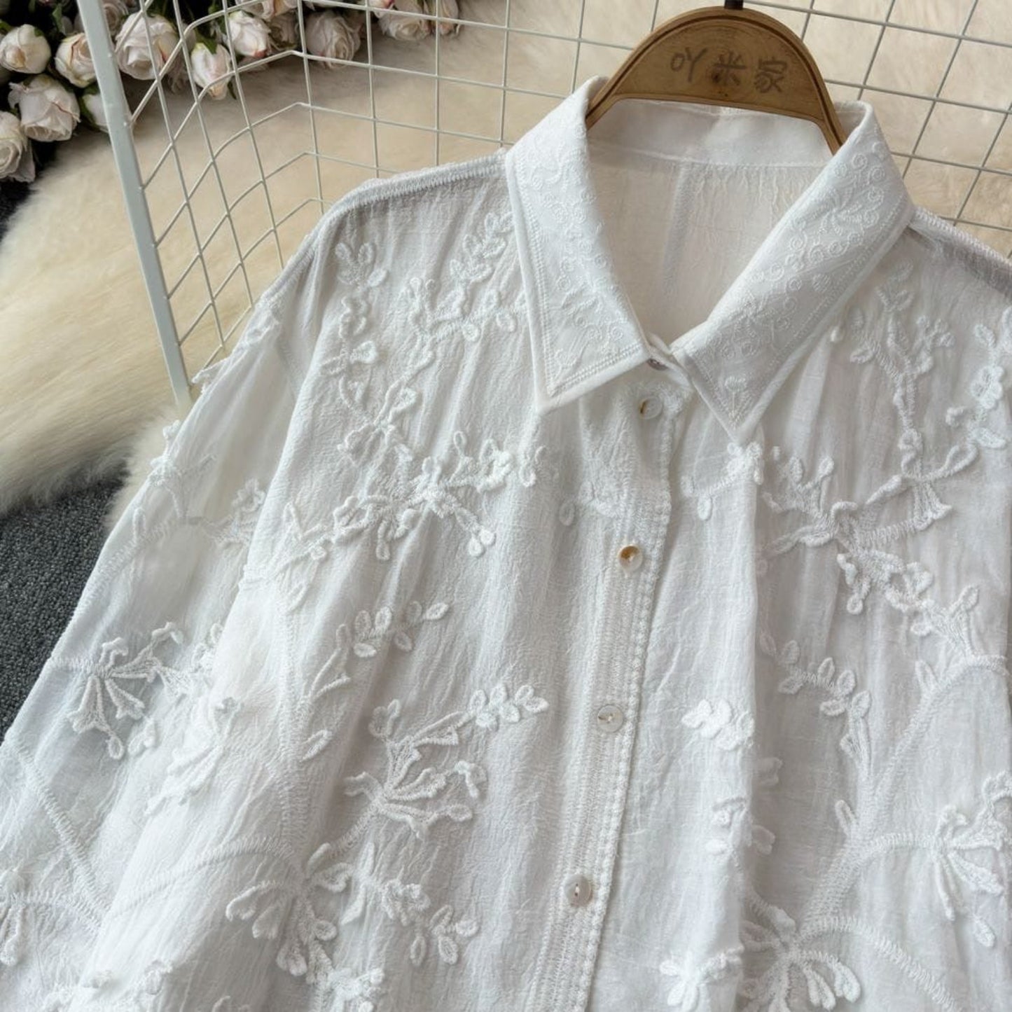Mahem Boho Embroidered Sheer Shirt
