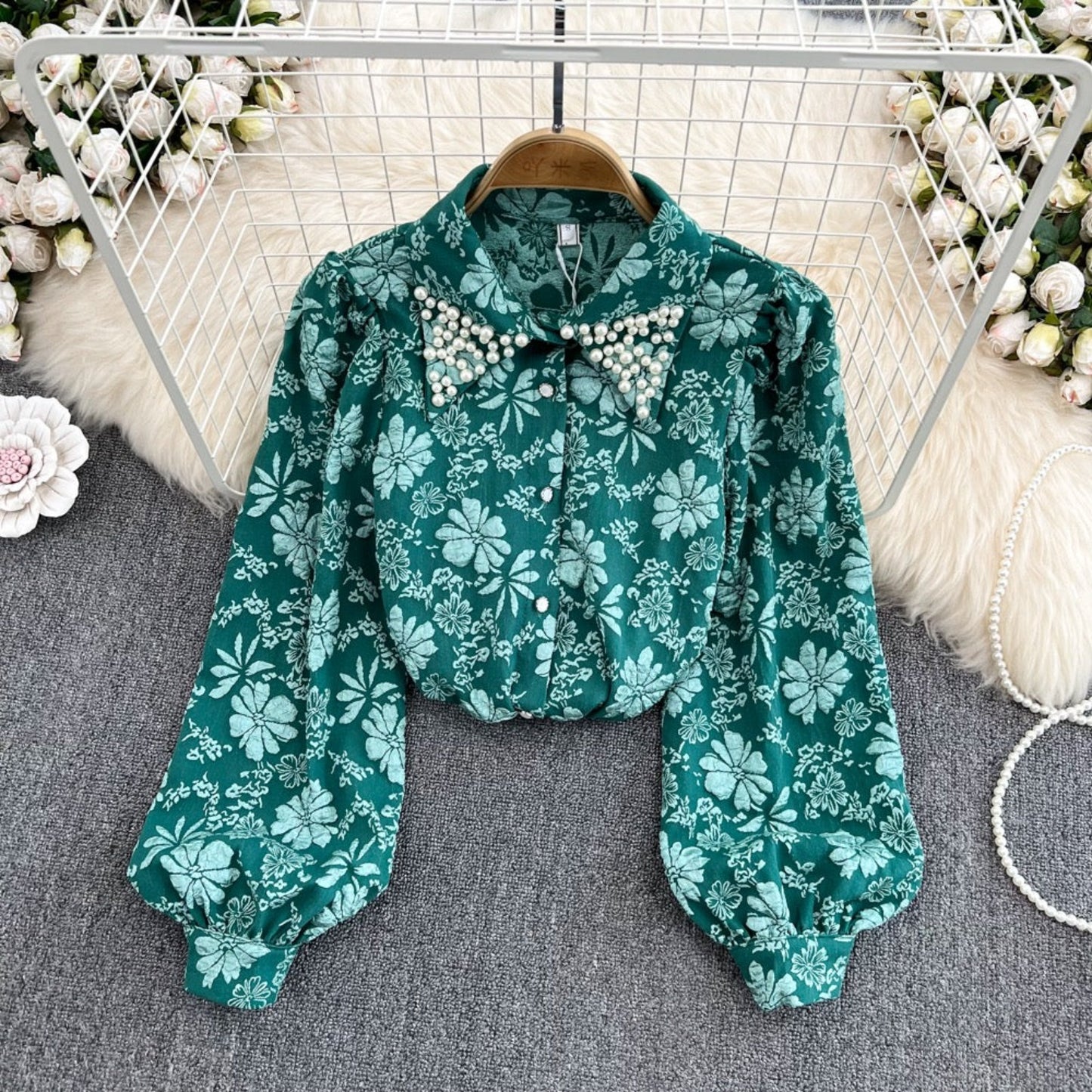Serbia Pearled Jacquard Shirt- Green