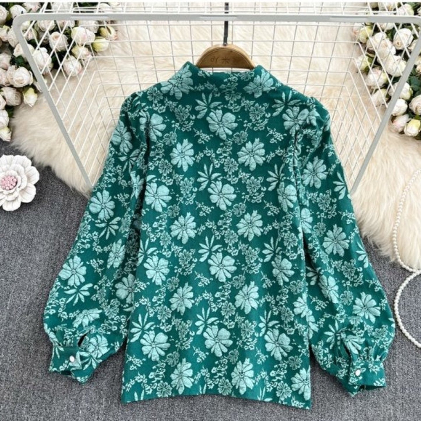 Serbia Pearled Jacquard Shirt- Green