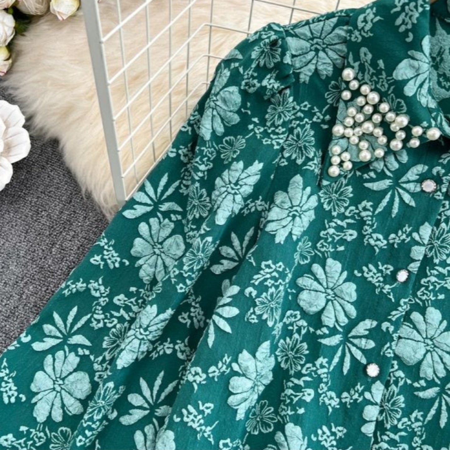 Serbia Pearled Jacquard Shirt- Green