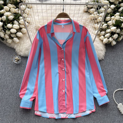 Striped Oversized Button-Down Shirt – Trendy & Comfortable
