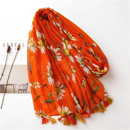 Dalia Floral Print  Scarf with Tassels