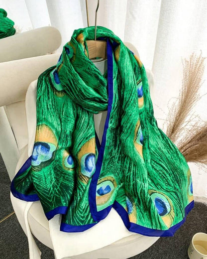 Grozy Peacock Print Satin Stole