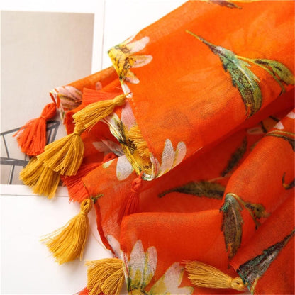 Dalia Floral Print  Scarf with Tassels