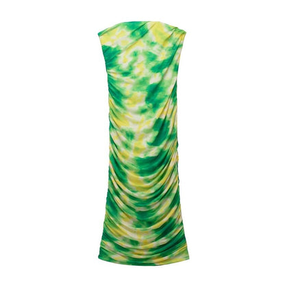 Tie-Dye Ruched Strapless Bandeau Midi Dress