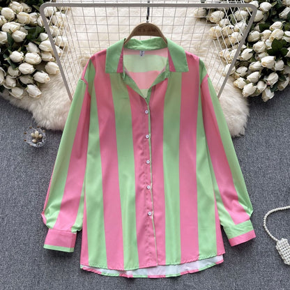 Striped Oversized Button-Down Shirt – Trendy & Comfortable