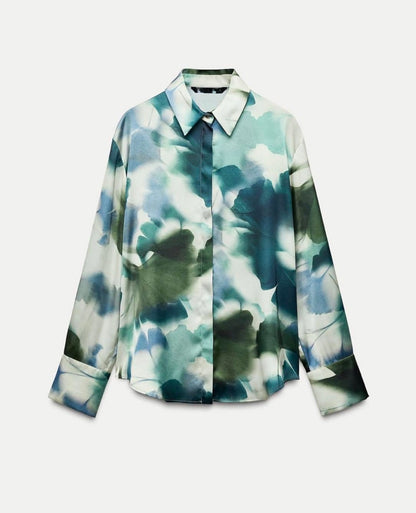 Elegant Watercolor Satin Shirt – Chic & Trendy Statement Piece