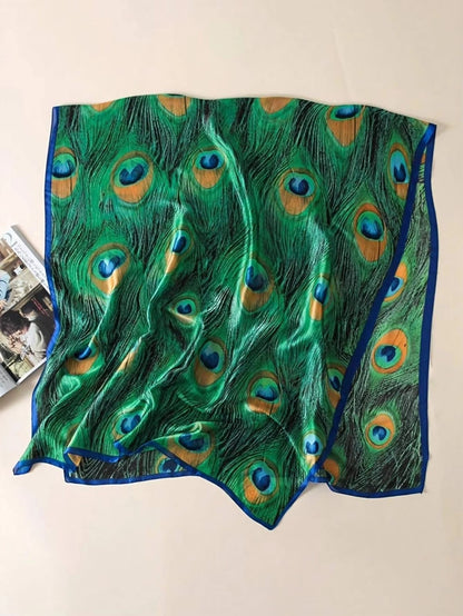 Grozy Peacock Print Satin Stole