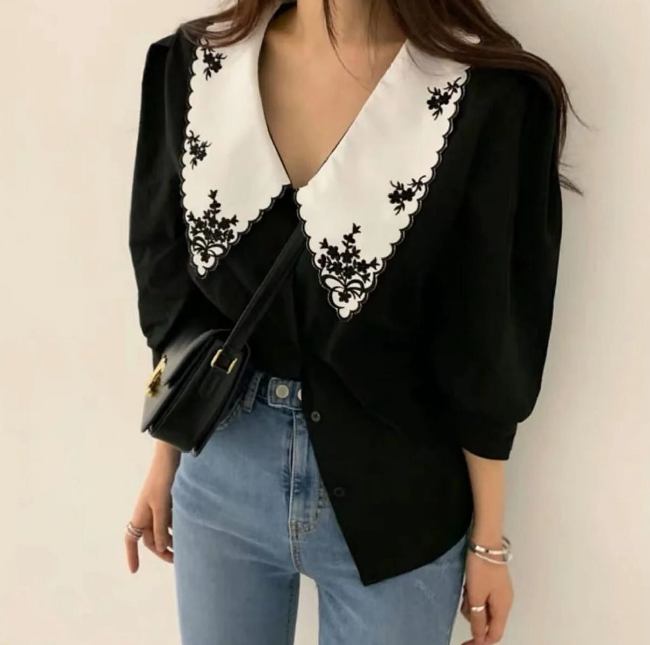 Brian Button-Up Shirt with Embroidered Oversized Collar