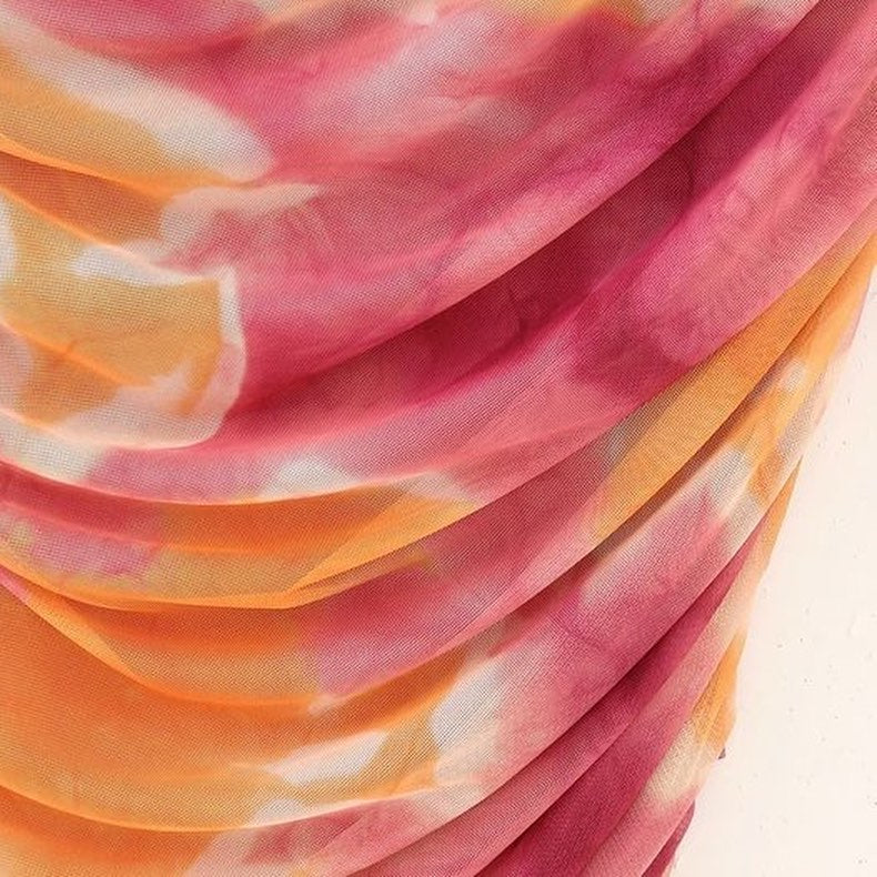 Tie-Dye Ruched Strapless Bandeau Midi Dress