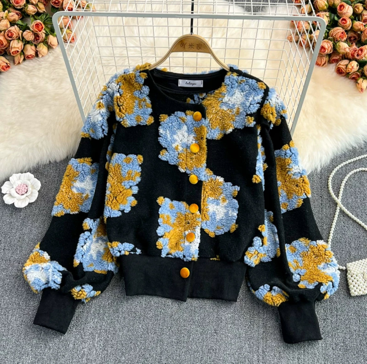 Oblong Floral Crop Jacket