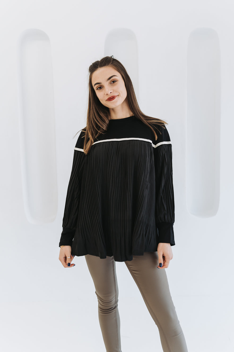 Liz Trendy Pleated Tunic Top