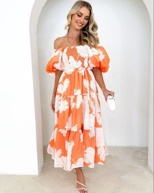 Cistine Off Shoulder  Printed Dress