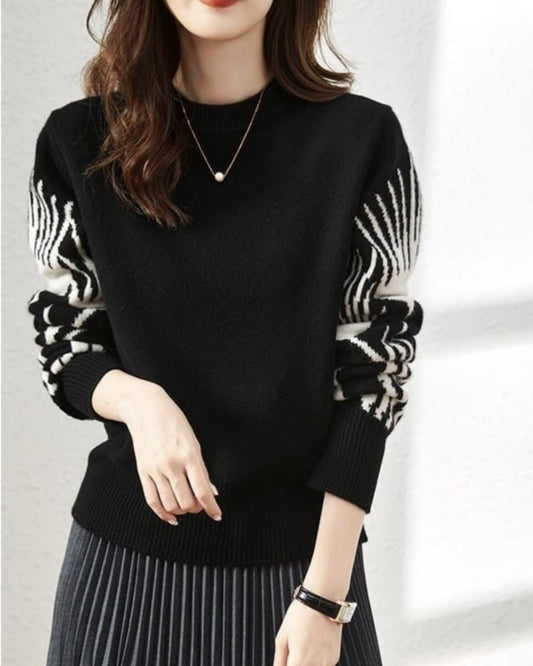 Abstract Contrast Sleeve Sweater