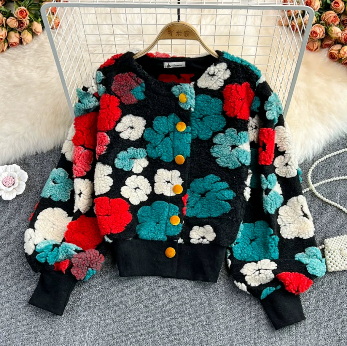 Oblong Floral Crop Jacket