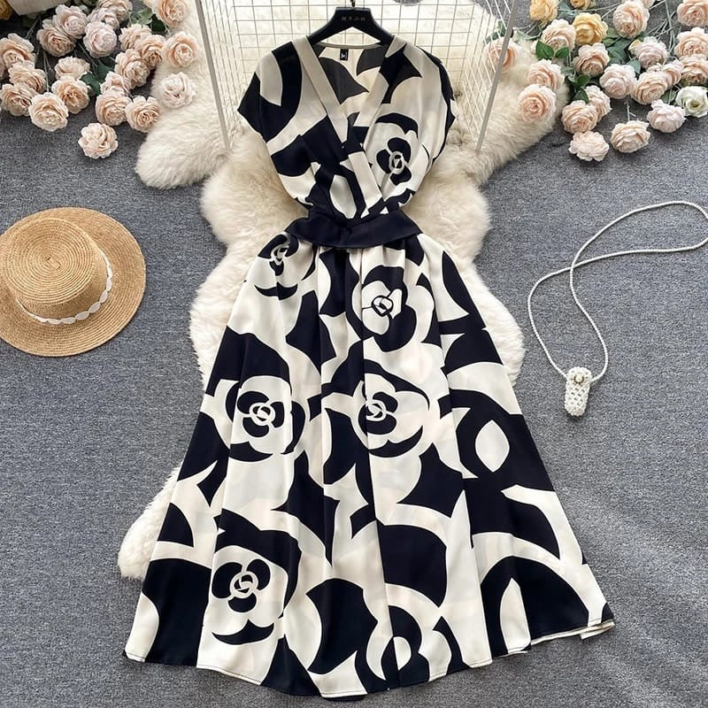 Chic Abstract Wrap Maxi Dress