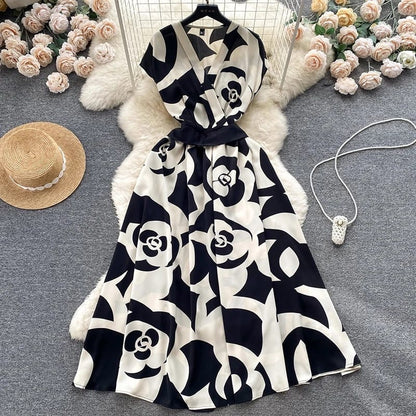 Chic Abstract Wrap Maxi Dress