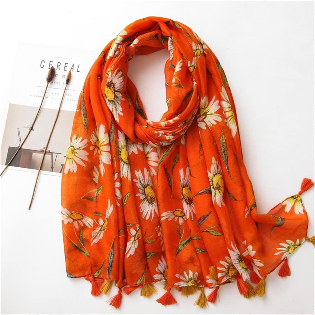 Dalia Floral Print  Scarf with Tassels