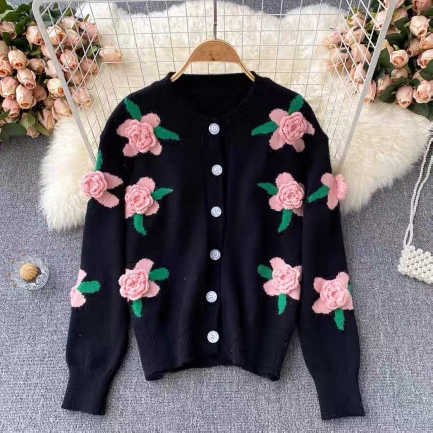 Blossom Charm 3D Floral Knit Cardigan