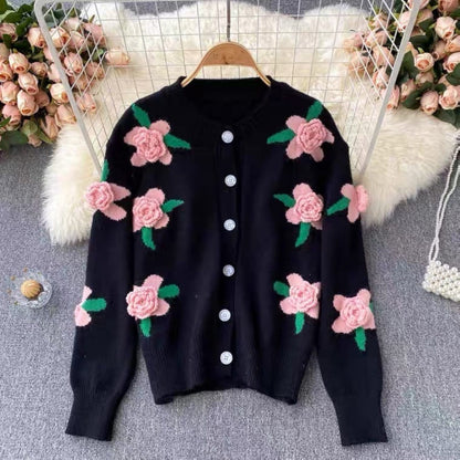 Blossom Charm 3D Floral Knit Cardigan