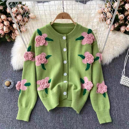 Blossom Charm 3D Floral Knit Cardigan