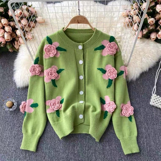 Blossom Charm 3D Floral Knit Cardigan