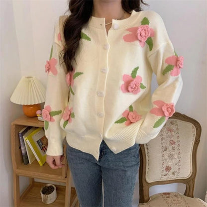 Blossom Charm 3D Floral Knit Cardigan