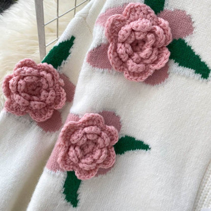 Blossom Charm 3D Floral Knit Cardigan