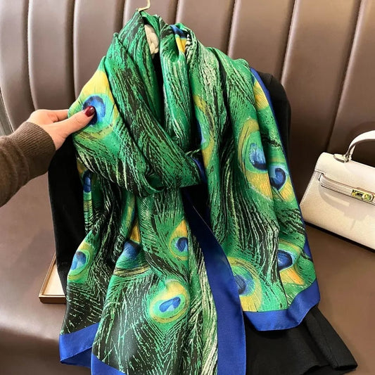 Grozy Peacock Print Satin Stole
