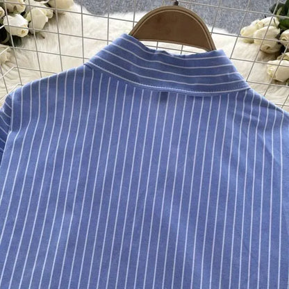 Flantis Striped Lacework Crop Shirt
