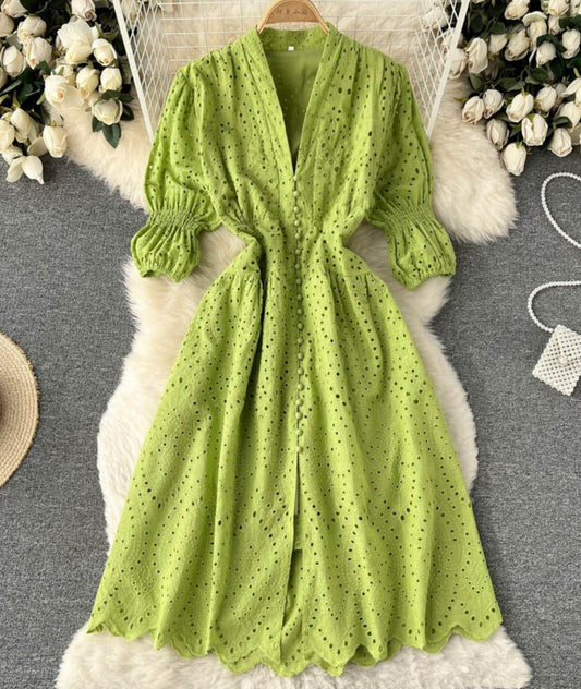 Bianca Cotton Midi Dress- Green