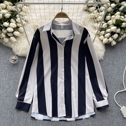Striped Oversized Button-Down Shirt – Trendy & Comfortable
