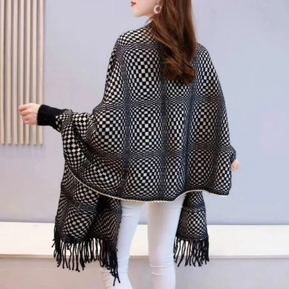 Chess Weave Winter Wrap Shawl with Pockets