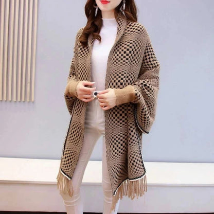 Chess Weave Winter Wrap Shawl with Pockets