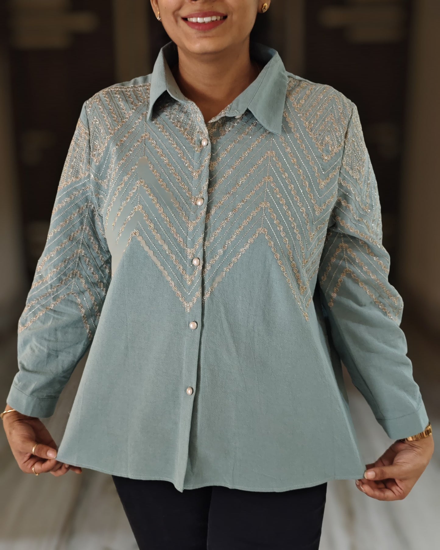 Chevron Embroidered Charm Shirt
