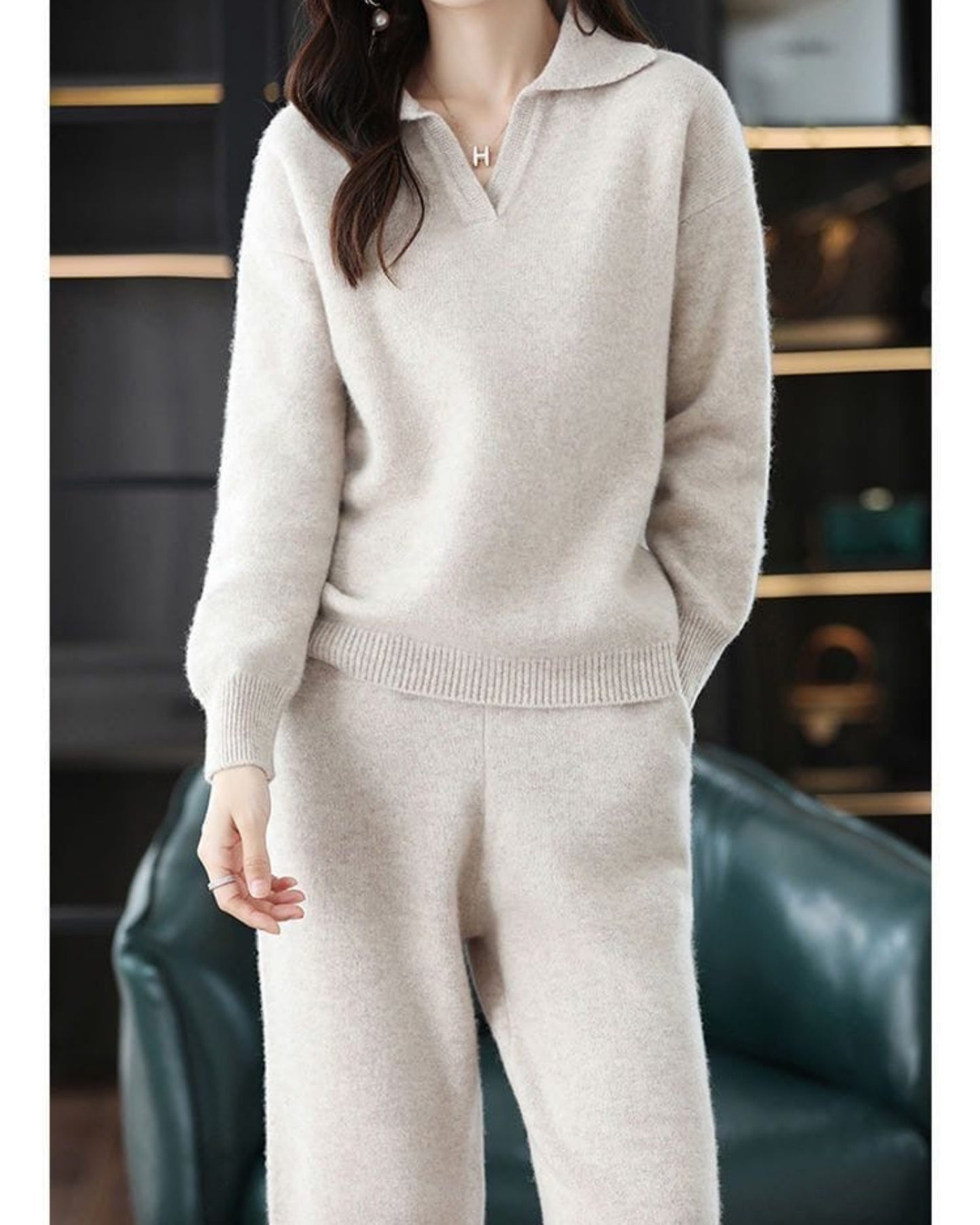 Chic Knit Polo Collar Lounge Set