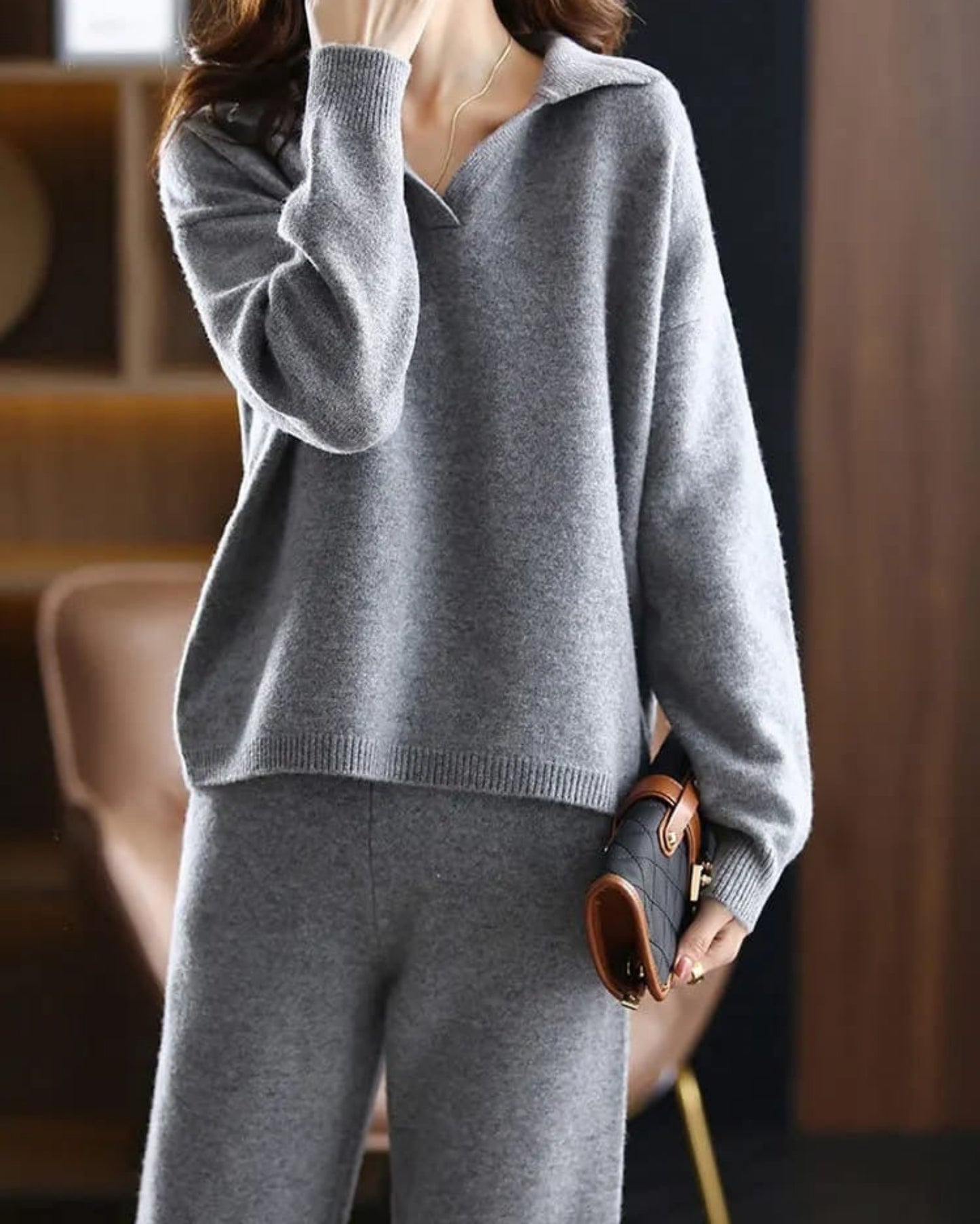 Chic Knit Polo Collar Lounge Set