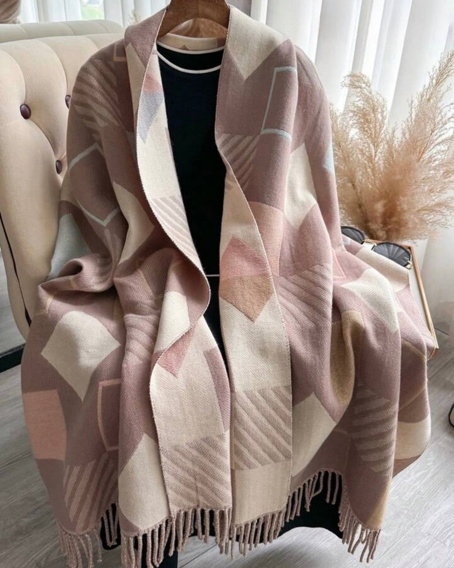 Chic Reversible Winter Poncho Shawl & Oversized Scarf