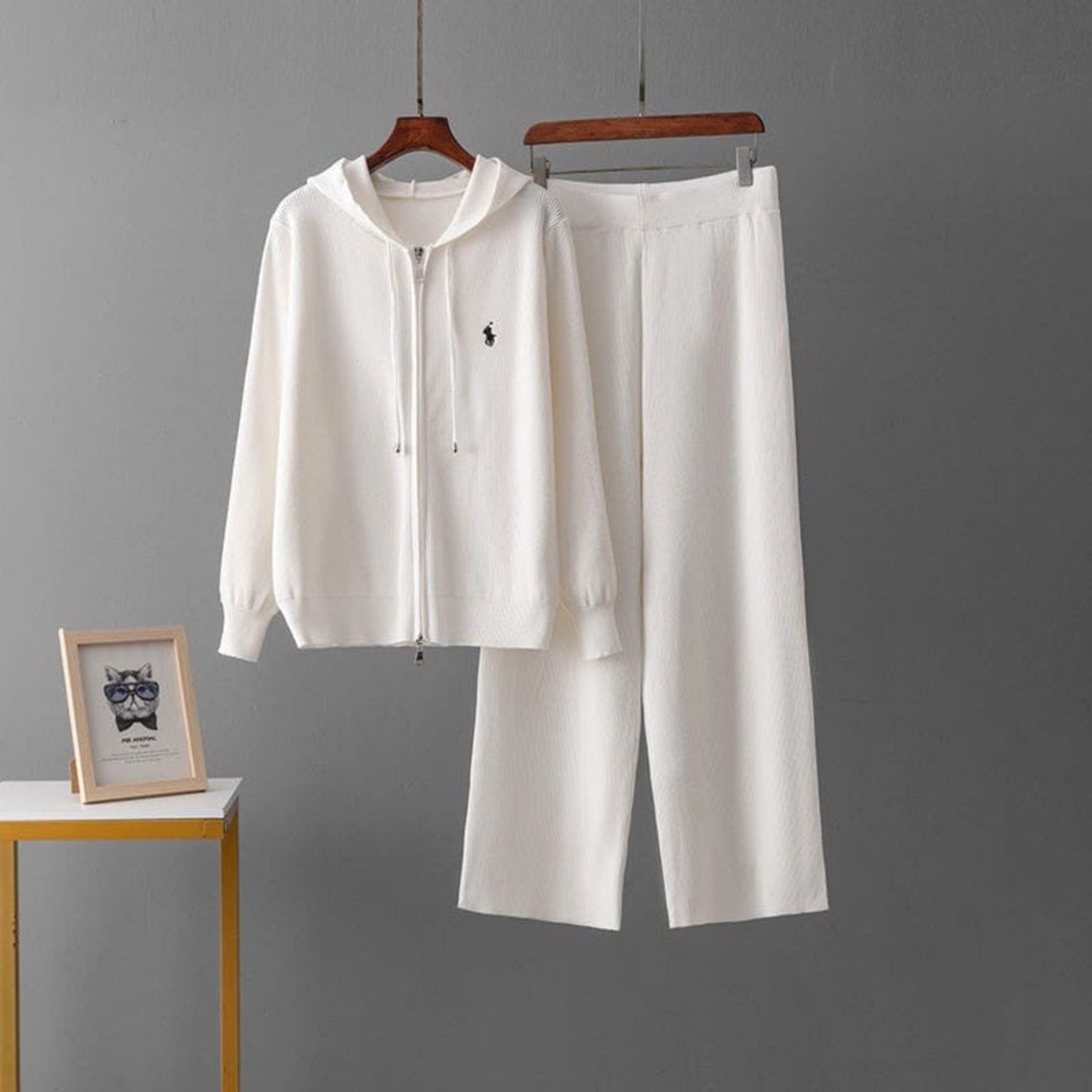 Chic Ribbed Knit Hooded Leisure Suit