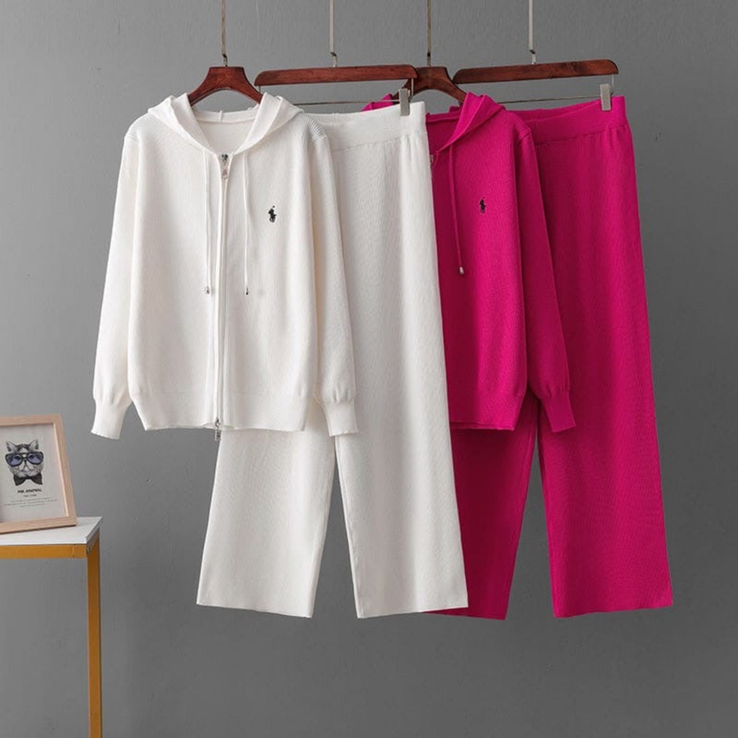 Chic Ribbed Knit Hooded Leisure Suit