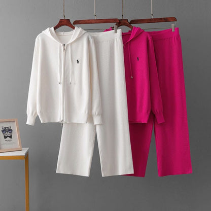 Chic Ribbed Knit Hooded Leisure Suit